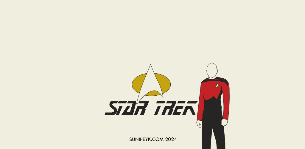 Star Trek Tng amblemi ve kırmızı komutan üniforması